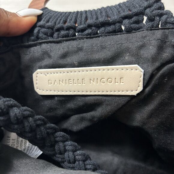 Danielle Nicole Macrame Crochet Boho Black Bag w/ Wood Handle & Crossbody Strap - Picture 5 of 13